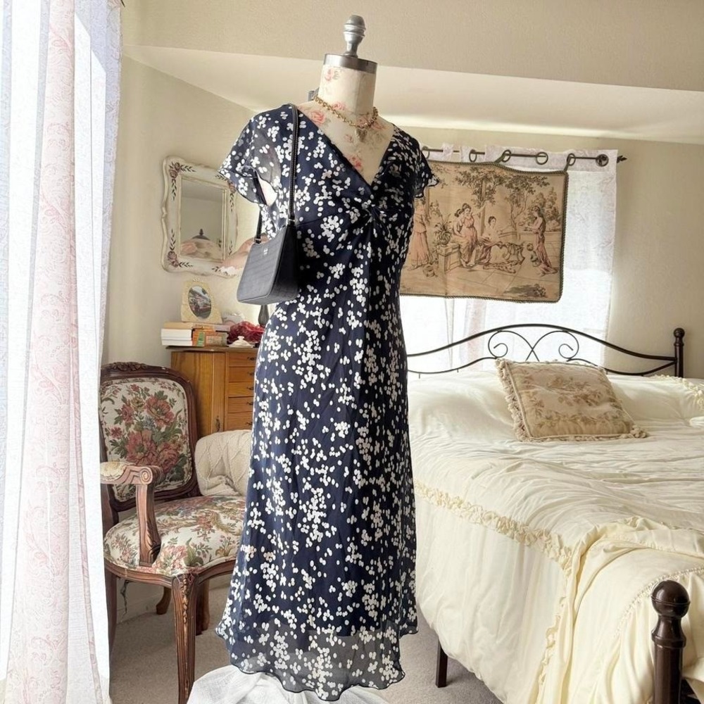 bleu polkadot midi dress y2k romantic R&K size 10‎